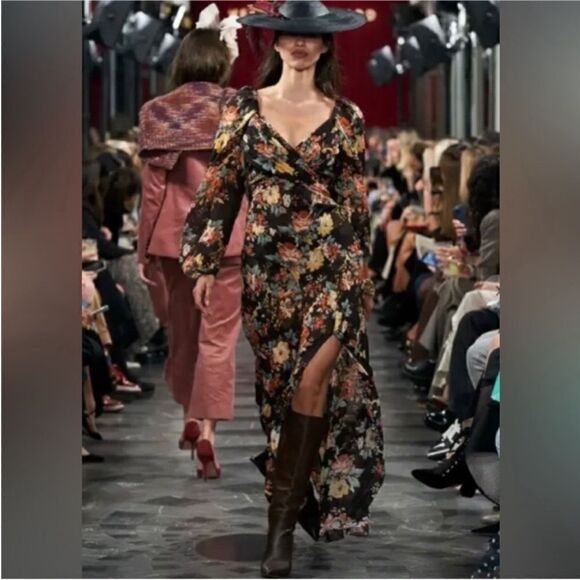 VERONICA BEARD NWT Avani Floral Silk Chiffon Dress in Oxblood Multi Size 6 - Picture 1 of 16